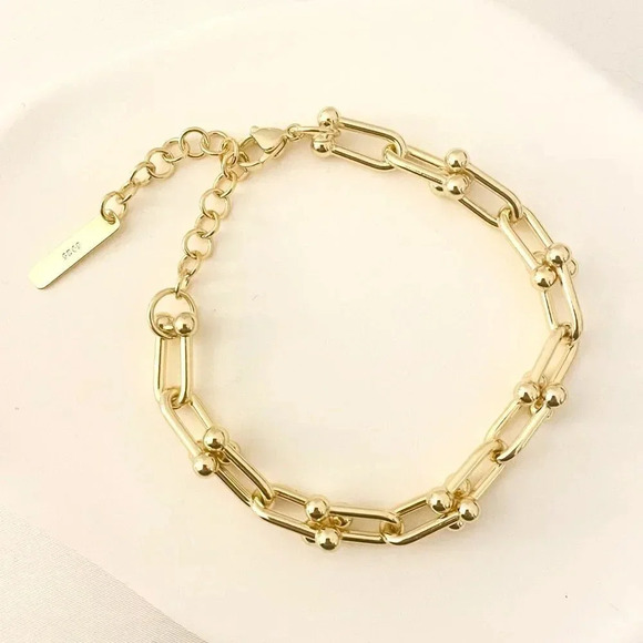 925 Sterling Silver U-Link Bracelet Horseshoe Bracelet Chunky Modern Bracelet - Picture 5 of 10